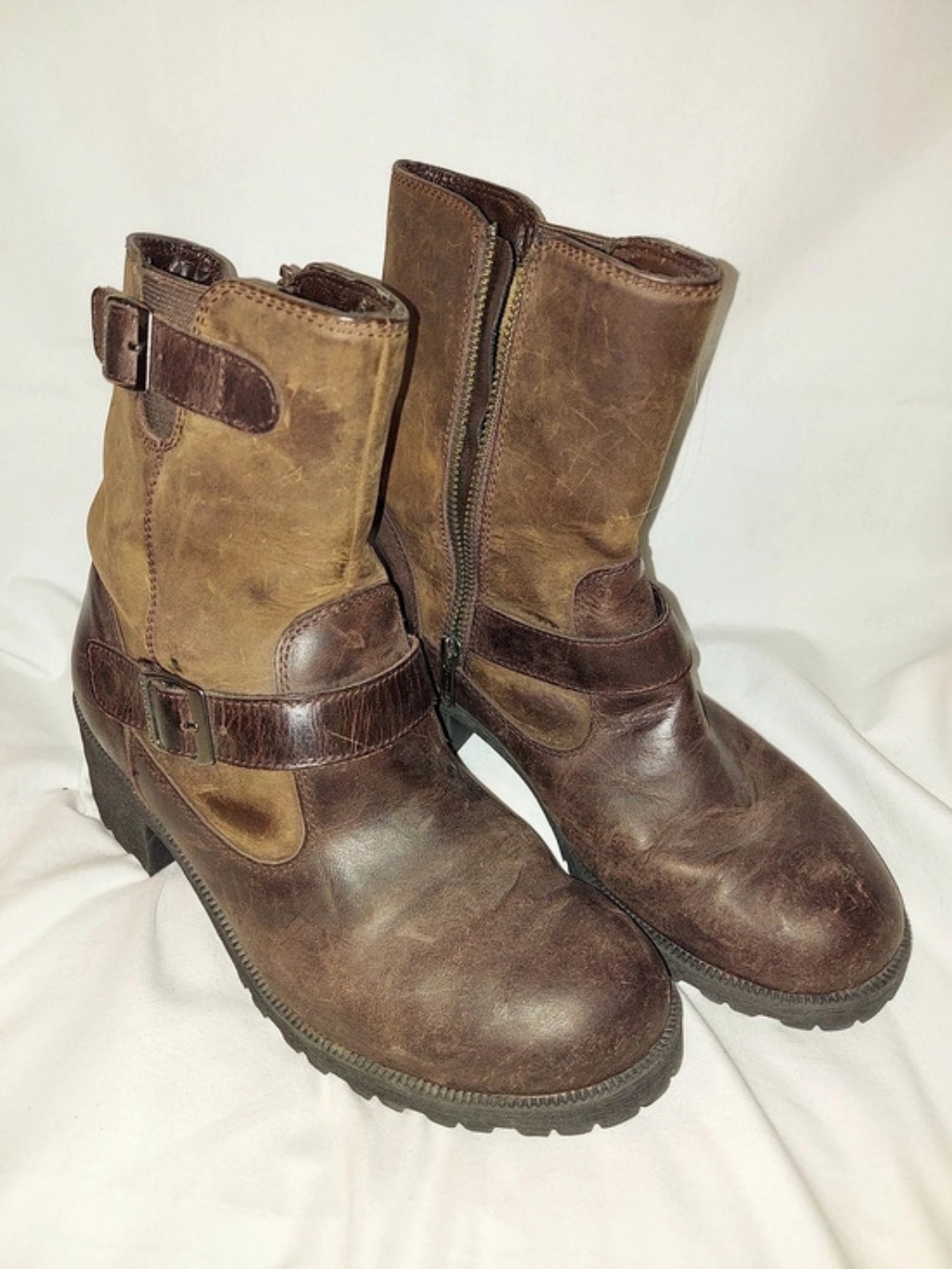 Eastland Belmont Brown Leather Suede Mid-Calf Moto Biker Boots 7.5